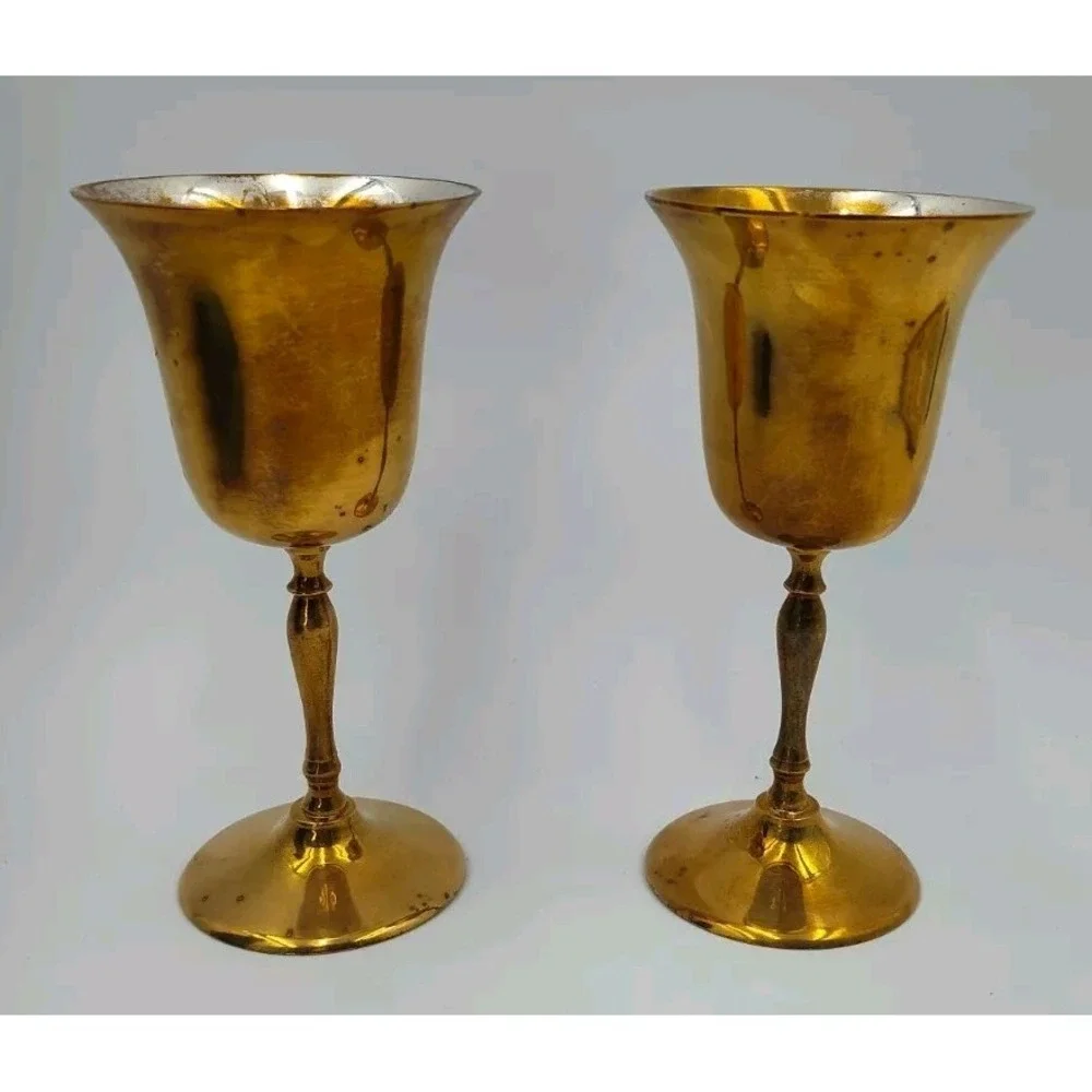 Two Goblits Matching Brass India Antique‎ VTG Collectable In Box SEE B31.5GA1064